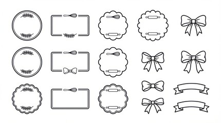 minimal bakery label frames and ribbons icon set ideal for branding packaging and stationery design isolated on white background