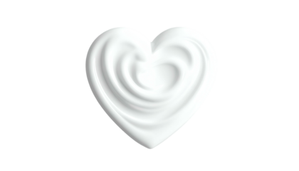 A heart shape crafted from smooth, white swirls on a stark black background. It appears like thick cream or a similar substance, with gentle highlights