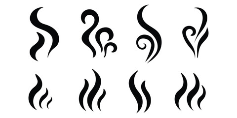 Smoke steam icon set vector hot aroma heat design