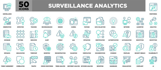 Surveillance Analytics Line Blue Icon Set