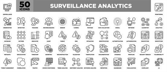 Surveillance Analytics Line Black Icon Set