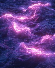 Fototapeta premium Bioluminescent waves with glowing pink highlights in the ocean