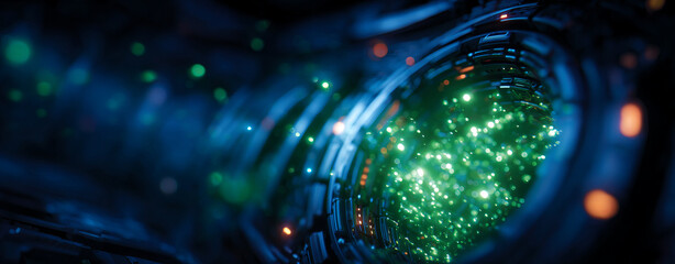 Futuristic technology with glowing particles in dark environment creates mesmerizing atmosphere