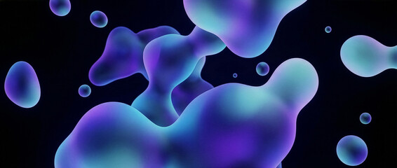 Abstract 3D Floating Blue and Purple Gradient Liquid Blob Shapes