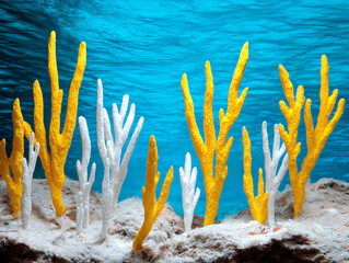 Vibrant coral formations in clear ocean environment showcase marine life diversity