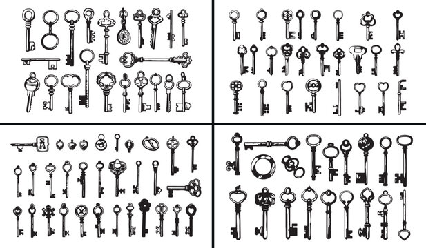 Vintage Key Vector, Antique Lock Illustration, Security Symbol Design, Classic Metal Key Graphic, Retro Lock Clipart, Access Safety Vector, Old Fashioned Key Art, Elegant Vintage Design, Secret Door I