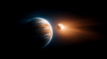 Stunning view of Jupiter and its moon, showcasing vibrant colors and cosmic beauty