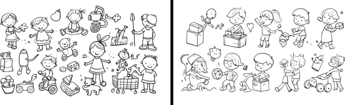 Kids Activity Vector, School Children Illustration, Childhood Education Art, Fun Learning Clipart, Classroom Kids Design, Playing Children Vector, Student Activity Icons, Back To School Graphic, Child