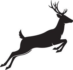 Obraz premium Black silhouette of a leaping deer with antlers Keywords: deer, stag, leaping, jumping, running
