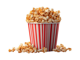 Red Buckets Filled with Buttery Popcorn on Transparent Background