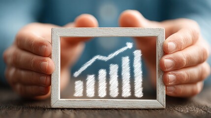 Person holding a frame with a hand-drawn graph showing upward trend, symbolizing growth