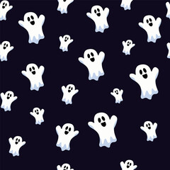 Obraz premium seamless pattern with cute ghosts in cartoon style on dark background