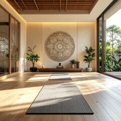 Serene Yoga Studio with Natural Light and Minimalist Design.