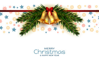 Decorative Merry Christmas festival celebration background with golden stars and bell