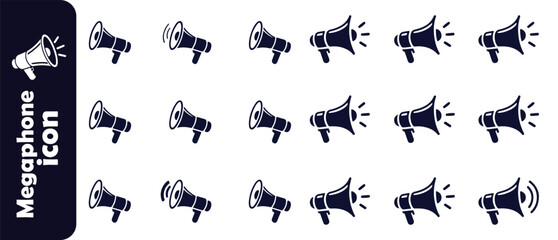 Megaphone icon set communication and announcement symbols black solid style vector illustration