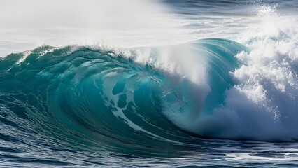 Ocean's Majesty: A close-up view captures the raw power and beauty of a monumental wave, its turquoise crest about to crash, embodying the endless energy and allure of the sea.