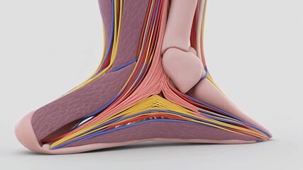 Anatomical illustration of the human plantar aponeurosis central band in the foot and ankle