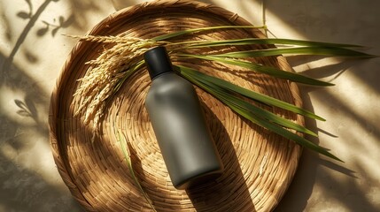 Fototapeta premium Transform your hair with rice water shampoo wellness retreat product photography natural setting close-up view hair care benefits