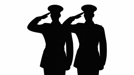 A detailed black silhouette illustration featuring two military officers in formal uniform saluting side by side, facing slightly toward each other in a respectful stance.