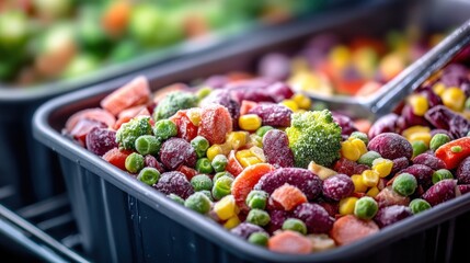 Frozen mixed vegetables in container