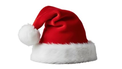 Classic Red and White Santa Claus Hat isolated on Transparent Background