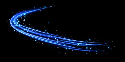 Abstract Blue Light Trail PNG with Sparkling Particles, Car Lights, Optic Fiber, and Neon Glow Curve