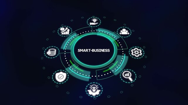 Smart Business Innovation Concept. Futuristic Digital Interface Showing Data Intelligence, Strategic Growth, Workflow Automation, and Modern Enterprise Operations Systems.