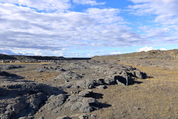 rocky path to the Dettifoss waterfall in Vatnajokull National Park, Iceland