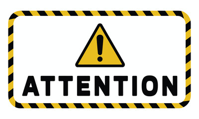 Attention sign between black and yellow striped ribbons, isolated on white background, perfect for caution labels, safety alerts, warning graphics