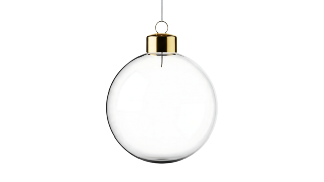 Clear Glass Christmas Ornament with Golden Cap Hanging on Black Background - Powered by Adobe