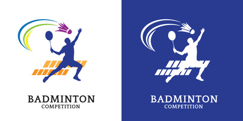 Badminton Player Silhouette Logo Design Sport Emblem