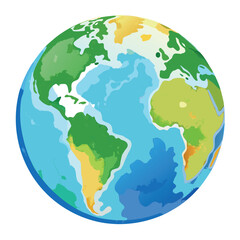 A colorful vector-style globe with bright blue oceans and green continents, illustrated in a clean, modern, and slightly cartoonish style