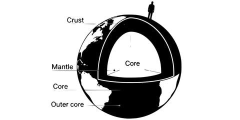 Earth Planet Cross-Section Core Vector Silhouette