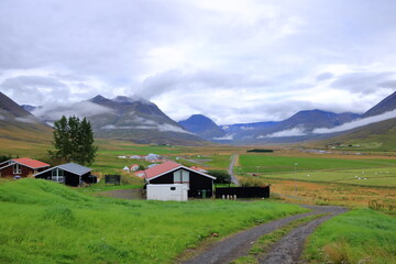 around the small village Holar in Iceland on a cloudy day