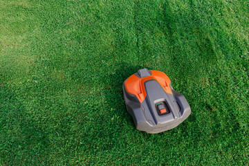 Automated Robotic Lawn Mower Working on Lush Green Grass