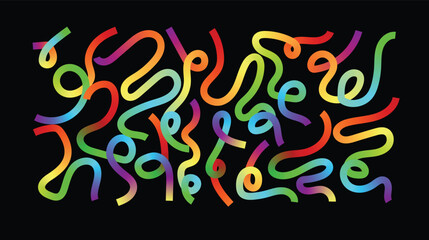 Colorful Abstract Curved Lines on Black Background