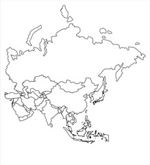 Outline map of Asia continent simple vector illustrat