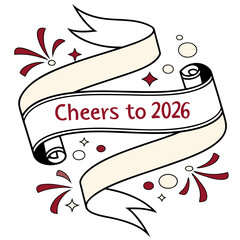 Decorative ribbon banner celebrating cheers to 202