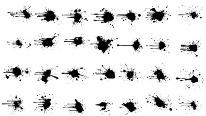 Ink splashes and drops. Grunge ink splatter, liquid drip splash, black blots and splashes. Artistic ink spots  illustration set