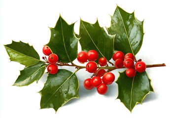 Mistletoe Branch with Glossy Green Leaves and Bright Red Berries for Festive Decor and Seasonal Design