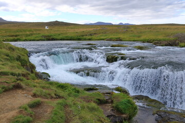Waterfall Reykjafoss on the river Svarta in Iceland, Europe