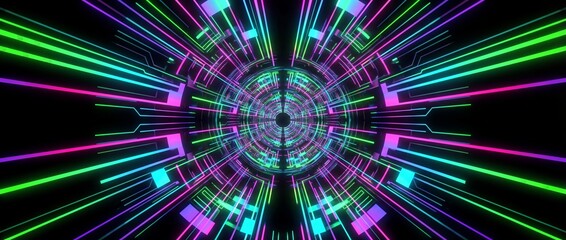 Neon light tunnel abstract