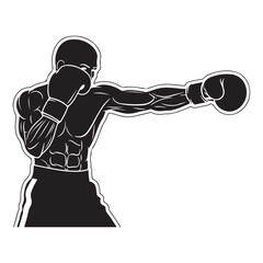 Dynamic illustration of a powerful male boxer delivering a focused punch with determination and strength, perfect for designs related to sports, fitness, or combat training and athletic prowess