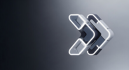 Modern communication technology symbol with sleek design, illuminated arrows on dark background. This contemporary symbol represents advancement in connectivity and technological innovation,