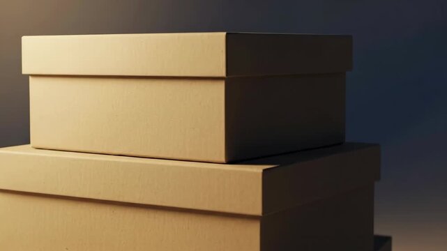 Rotating cardboard boxes in dramatic lighting for product presentation