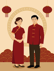 chinese couple traditional suit illustration