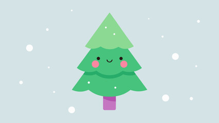 Cute Cartoon Christmas Tree with Pastel Bokeh Background
