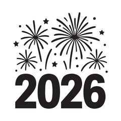 2026 new year celebration with fireworks and stars, festive event illustration
