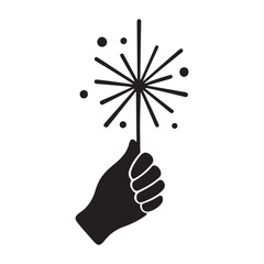 Simple graphic icon of hand holding a sparkling light for festive moments