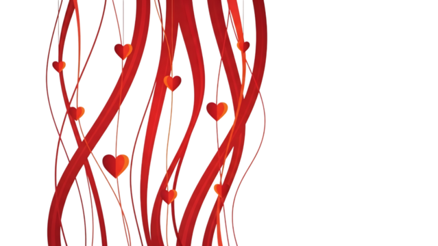 Abstract red ribbon border with hanging heart shape decoration isolated on transparent background - Powered by Adobe